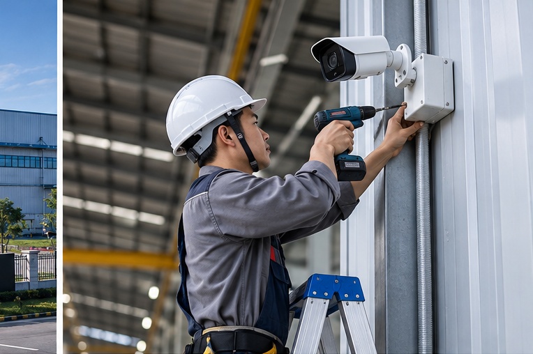 Kỹ thuật viên thi công lắp đặt camera tại Bắc Ninh
